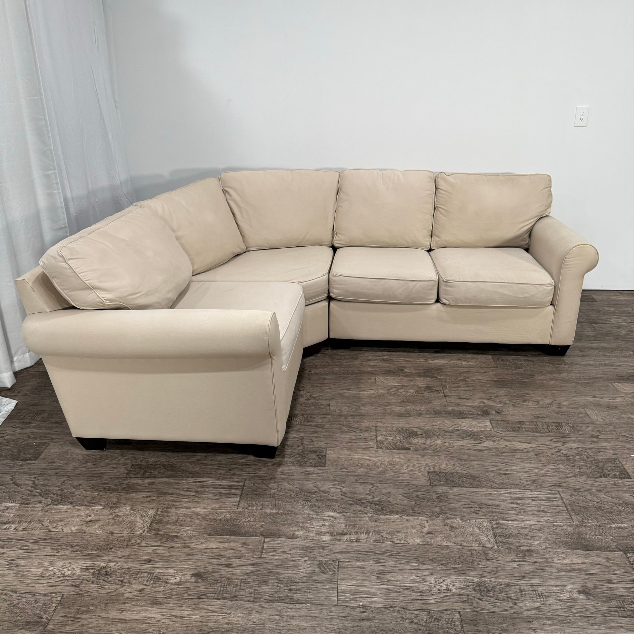 Oatmeal Pottery Barn Pearce Roll Arm 3 Piece Sectional Couch (Retails $4000)